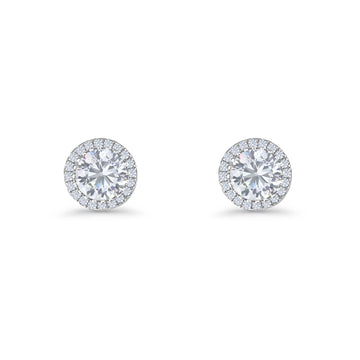 Round Stud Earrings 8.5mm Halo Cubic Zirconia 925 Sterling Silver Wholesale